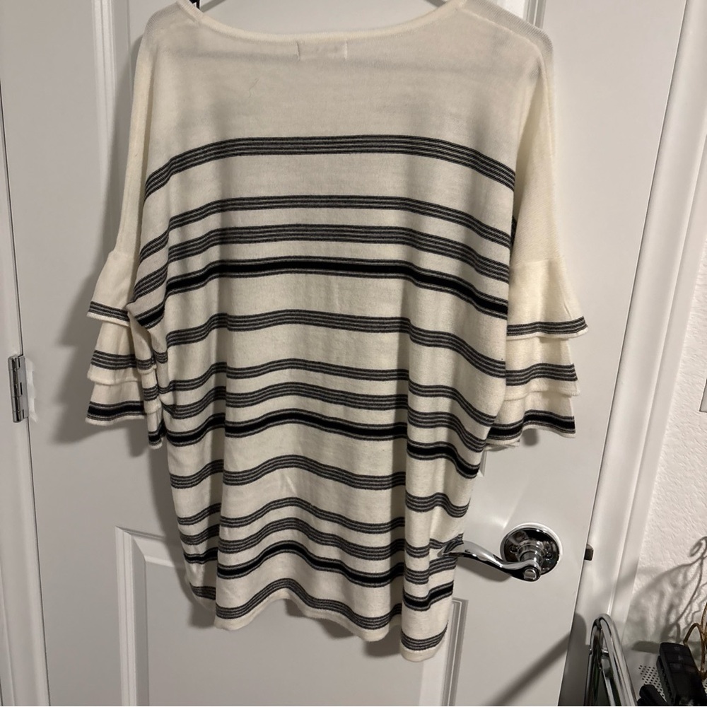 Calvin Klein Ruffle Sleeve Striped Sweater Soft White Multi Plus Size XL - Picture 4 of 5